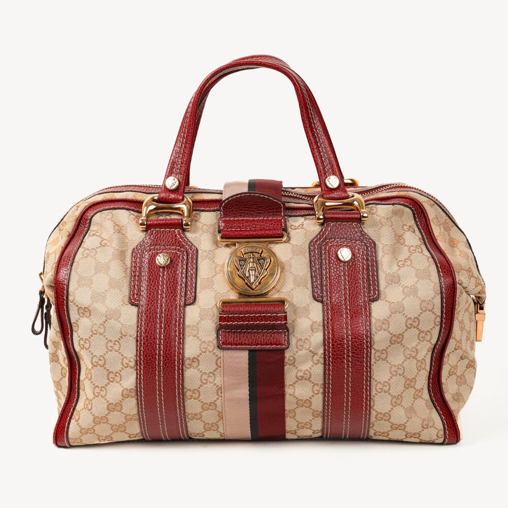 Gucci Aviatrix Guccissima Hysteria Leather-Trimmed Boston Bag